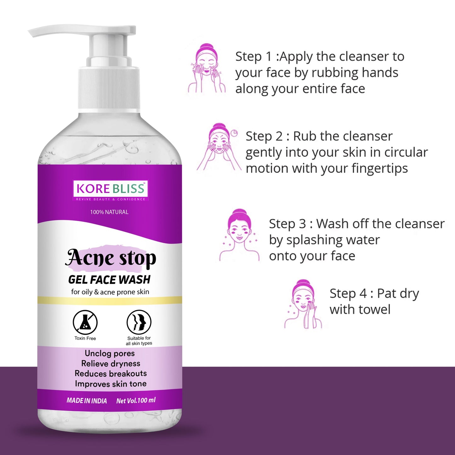 Kore Bliss Acne Stop Gel Face Wash - 100ml