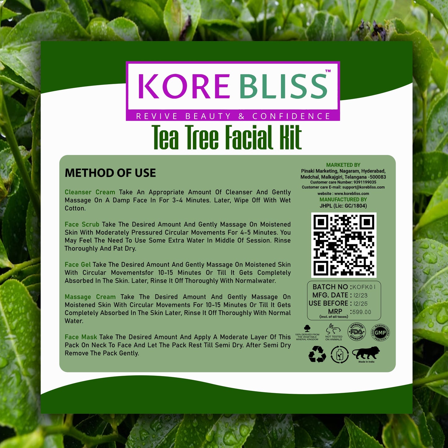 Kore Bliss Tea Tree Facial Kit - Purify, Refresh, Renew - 125g