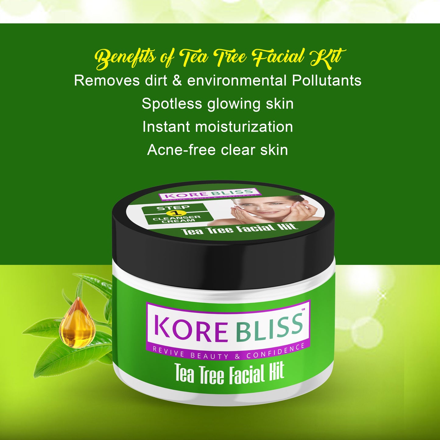 Kore Bliss Tea Tree Facial Kit - Purify, Refresh, Renew - 125g
