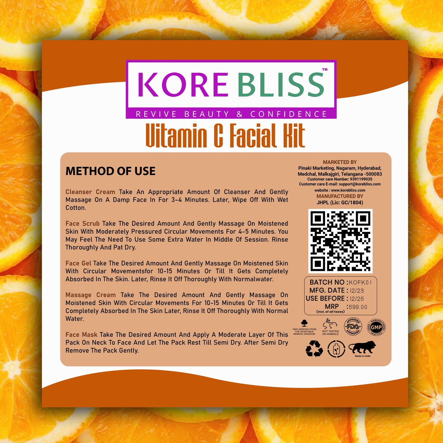 Kore Bliss Vitamin C Facial Kit - Revitalize Your Radiance - 125g