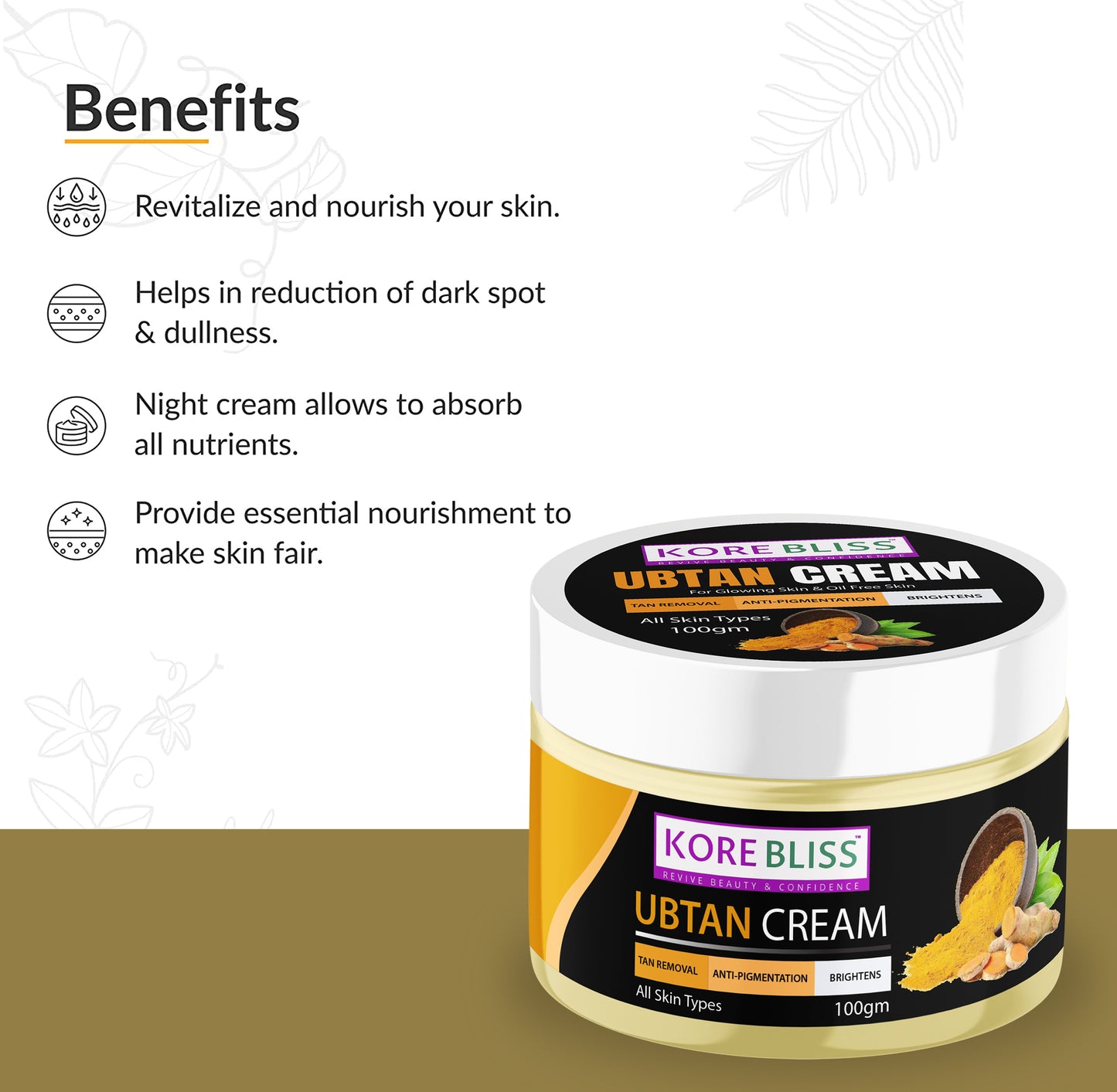 Kore Bliss Ubtan Cream with turmeric, saffron & Gram Flour- 100g