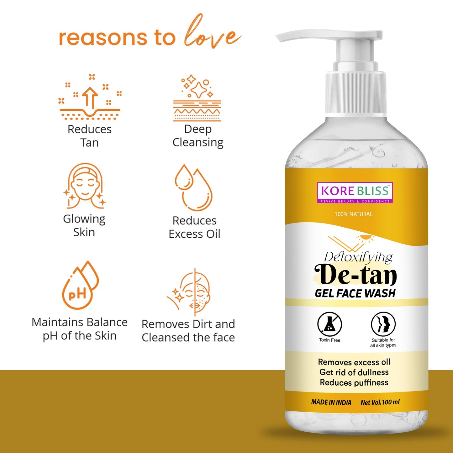 Kore Bliss De-Tan Gel Face Wash - 100ml